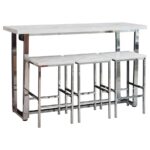 Marmot 4-piece Rectangular Counter Height Set White Marble and Chrome - Image 3