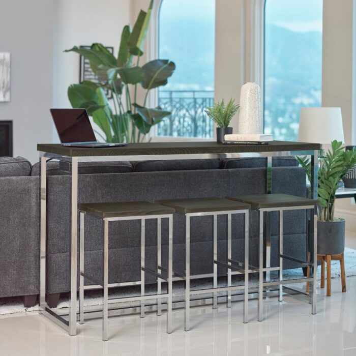 Cassidy 4-piece Rectangular Counter Height Set Dark Oak and Chrome - Image 1
